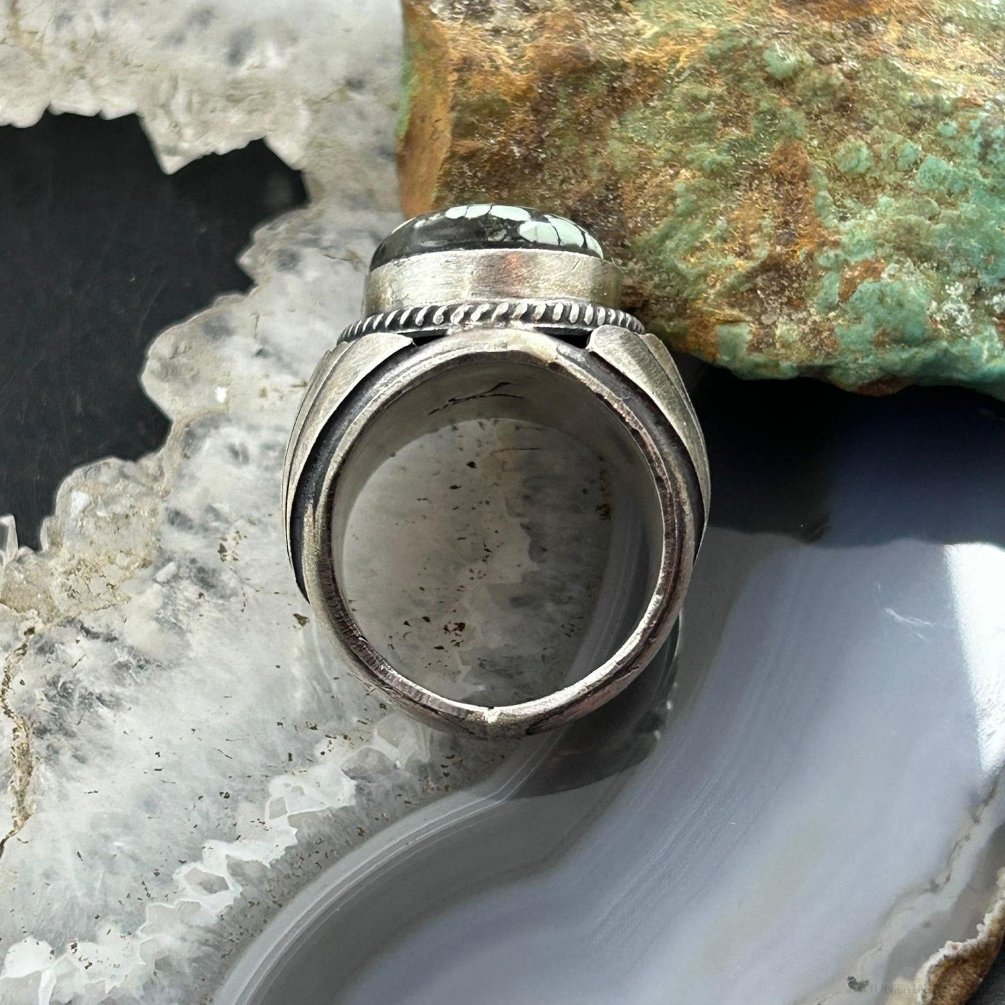 Native American Sterling Silver Oval Turquoise w/Matrix Shield Ring Size 9.5 For Men