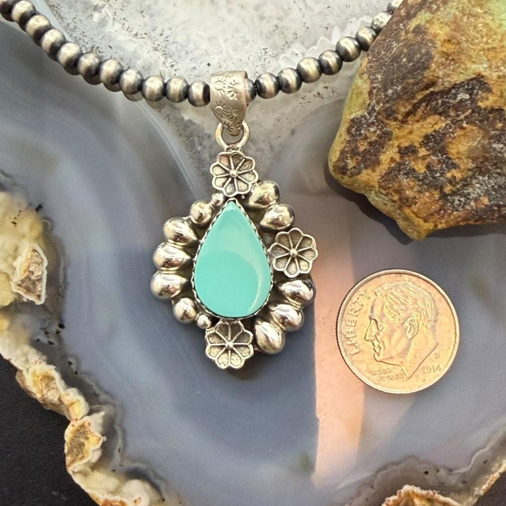 Sterling Silver Southwestern Style Teardrop Turquoise Decorated Pendant For Women