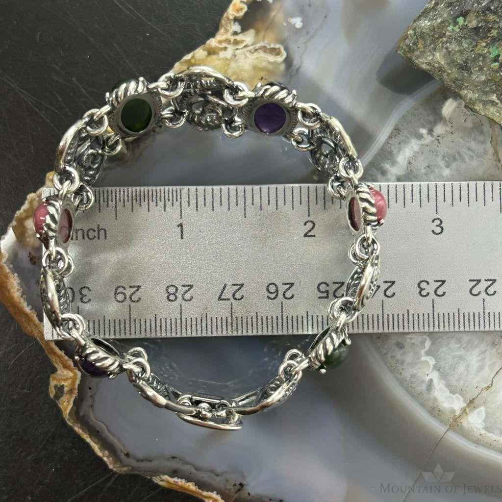 Carolyn Pollack Sterling Silver Multi-Stone Link Fold-Over Bracelet For Women