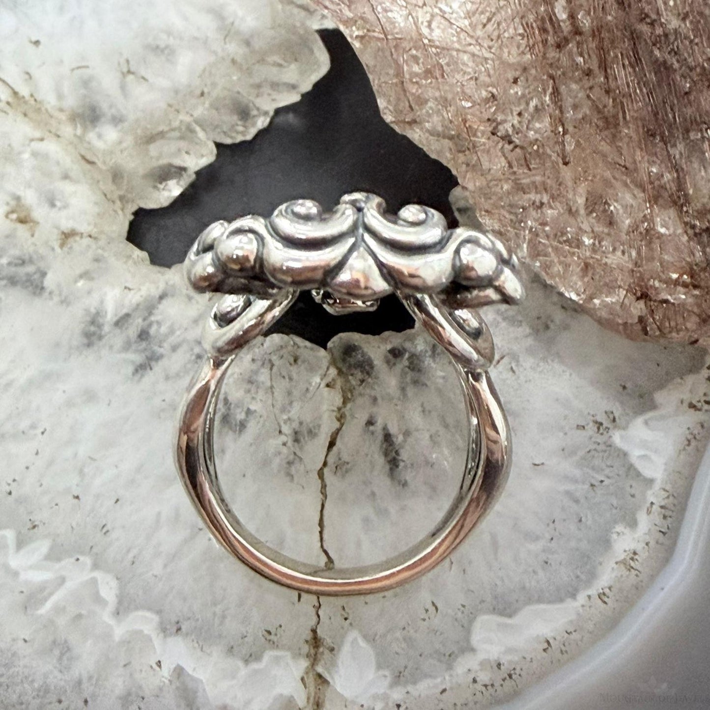 Carolyn Pollack Sterling Silver 2 Smoky Quartz Rope Swirl Decorated Ring Size 7 For Women