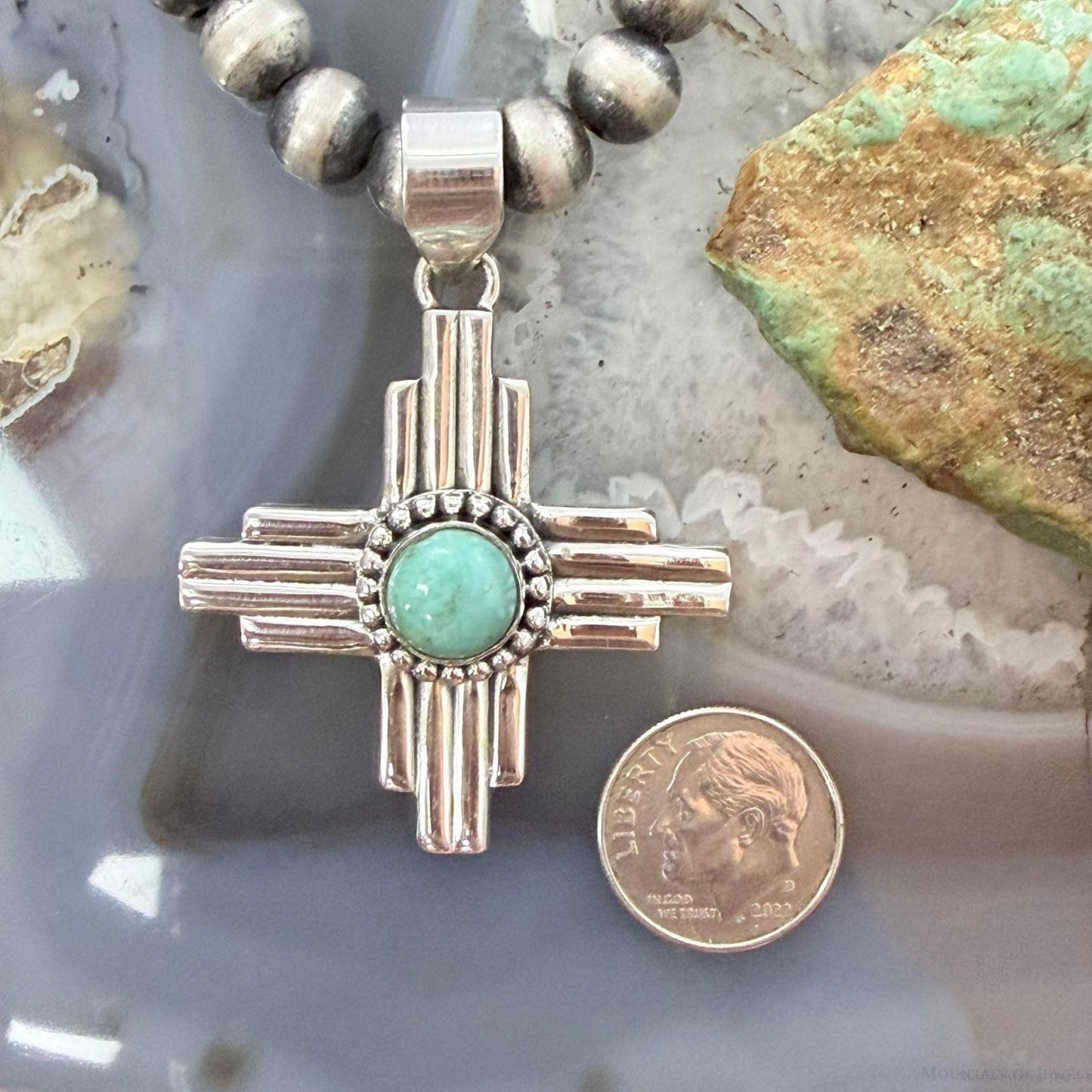 Sterling Silver Southwestern Style Teardrop Mohave Turquoise Unisex Zia Pendant