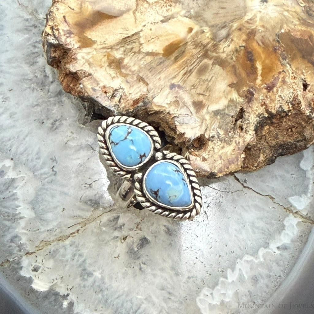 Sterling Silver Southwestern Style 2 Golden Hill Turquoise Ring Size 6 For Women