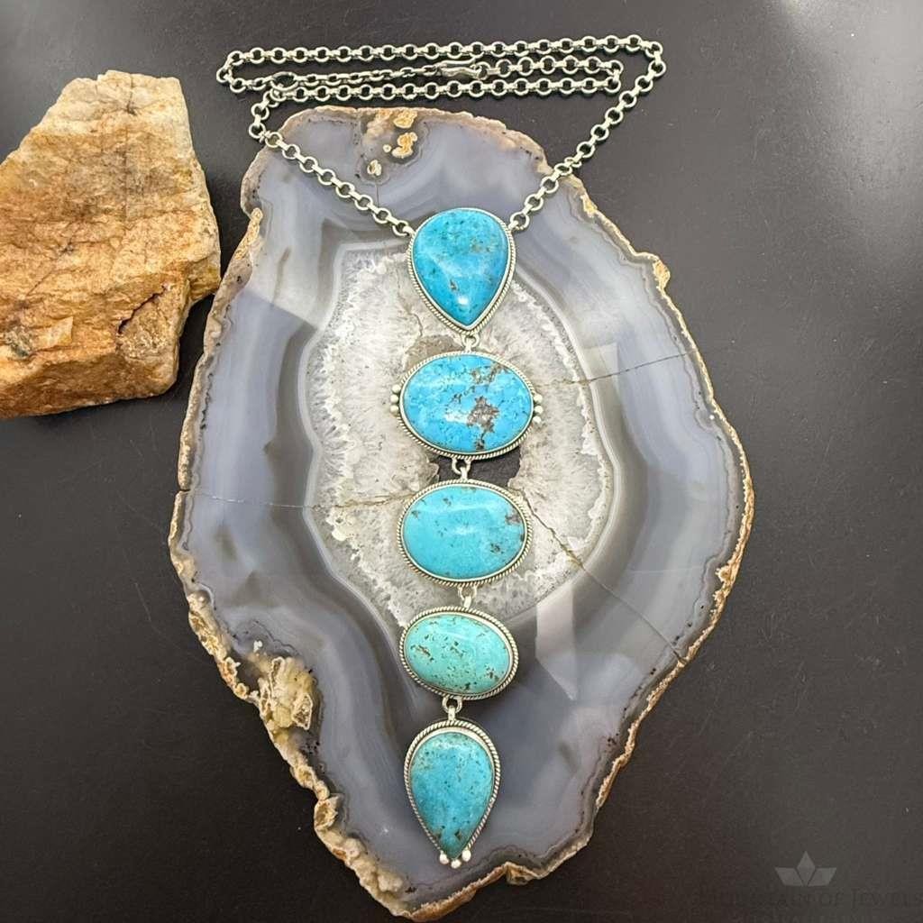 Sterling Silver Southwestern Style Kingman Turquoise 33" Necklace For Women