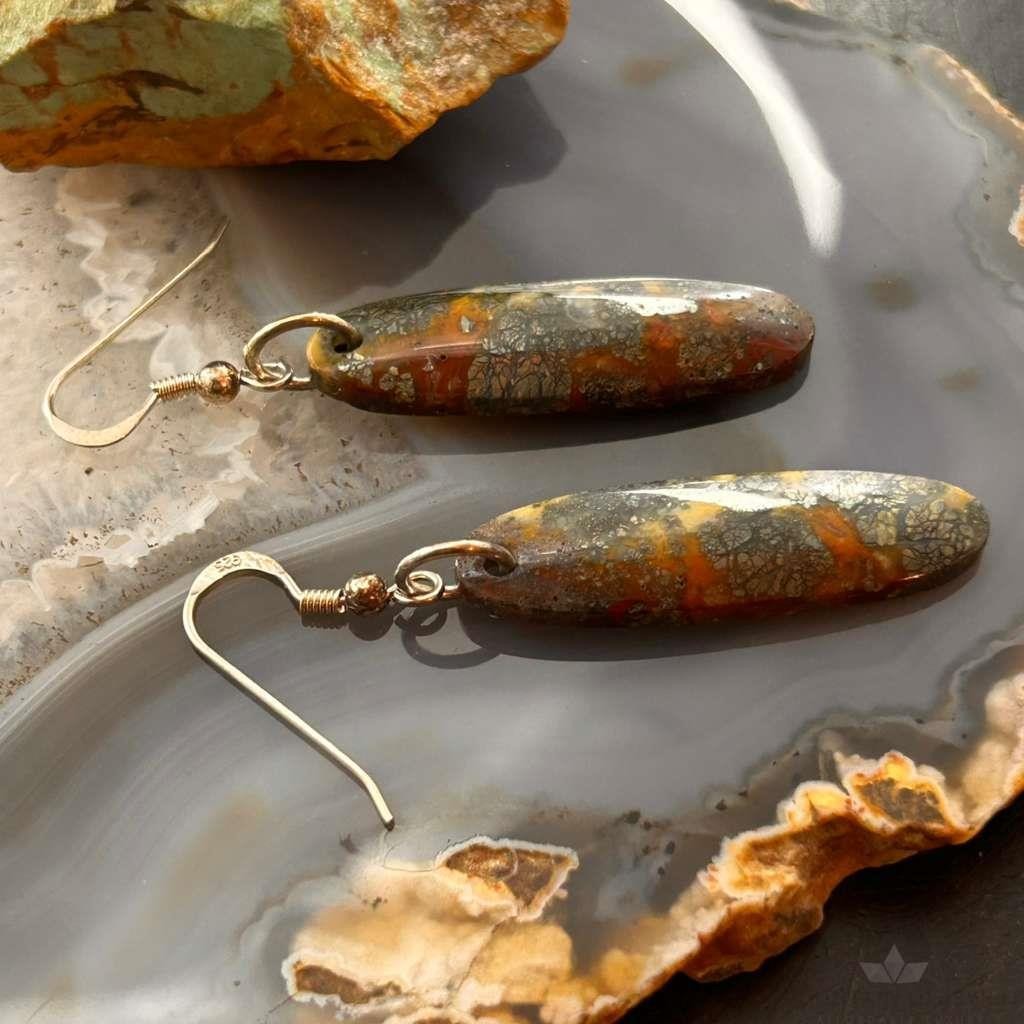 Sterling Silver Elongated Oval Red Marcasite Slab Dangle Earrings For Women #200