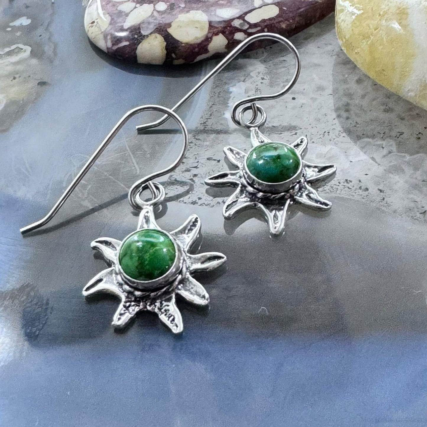 Sterling Silver Turquoise Flower Dangle Earrings For Women