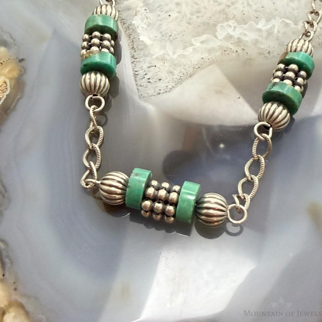 Carolyn Pollack Sterling Silver Turquoise & Spindle Beads 14" Necklace For Women