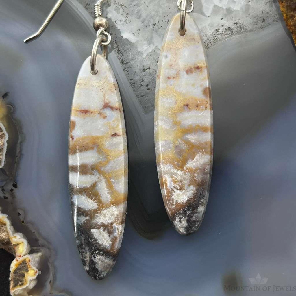 Sterling Silver Marquise Ocean Jasper Slab Dangle Earrings For Women #144