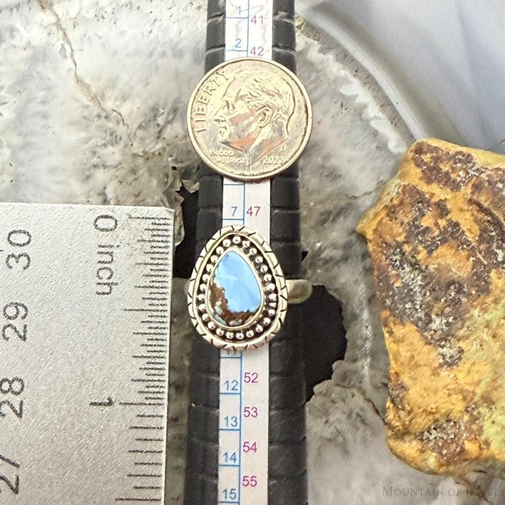 Sterling Silver Southwestern Style Teardrop Golden Hill Turquoise Ring Size 5 For Women