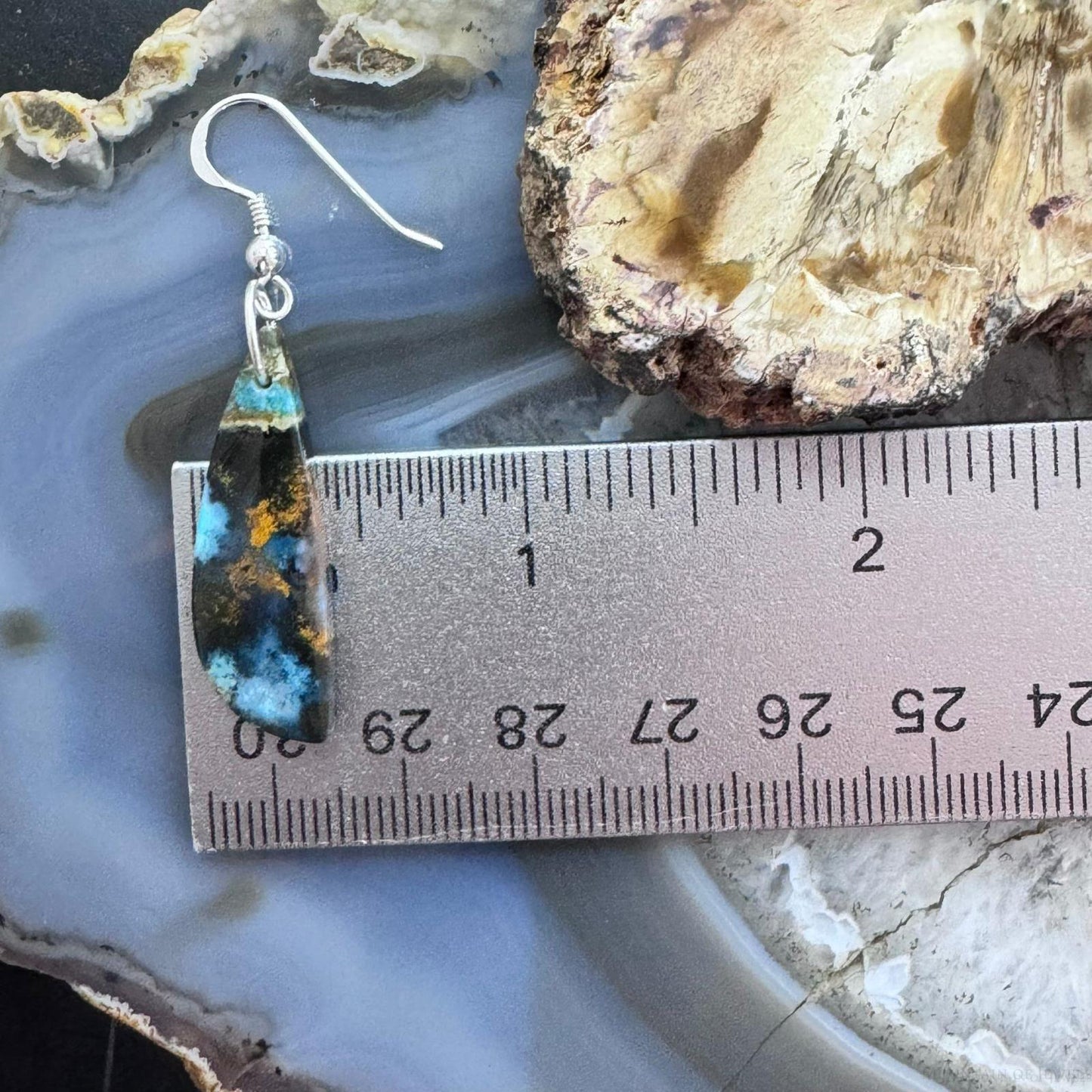 Sterling Silver Elongated Triangle Chrysocolla Slab Dangle Earrings For Women #229