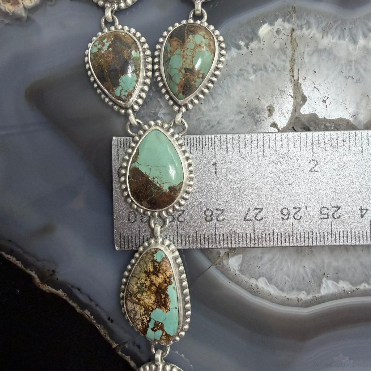 Sterling Silver Southwestern Style Montezuma Turquoise Lariat 23" Necklace For Women