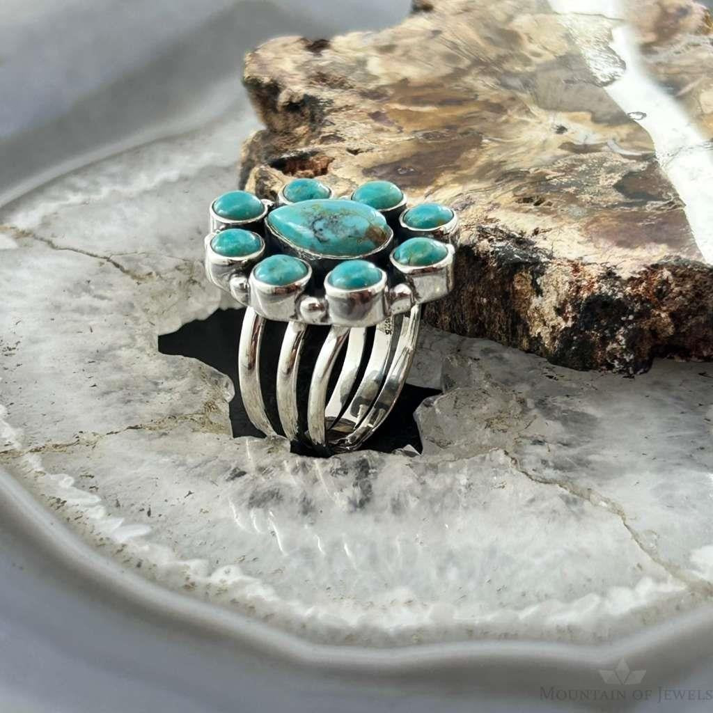 Sterling Southwestern Style Mohave Turquoise Cluster Ring Size 8 For Women #1