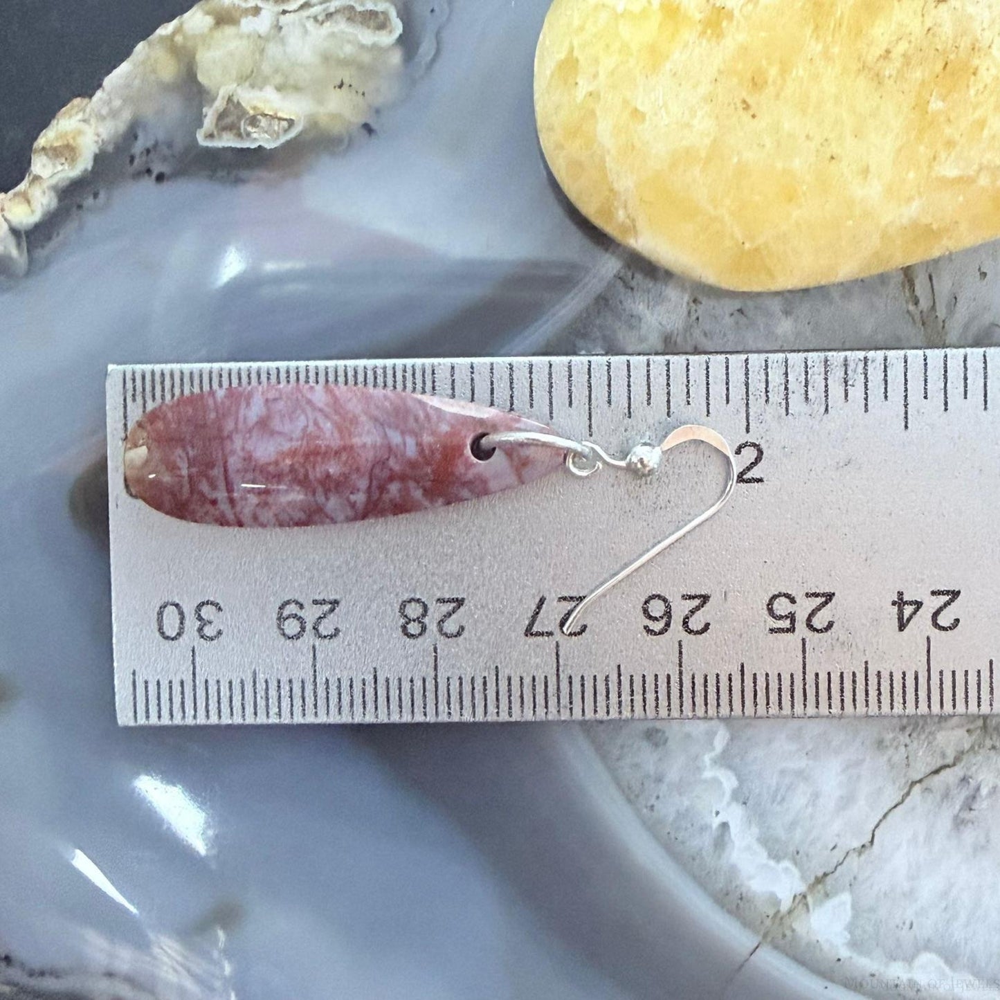 Sterling Silver Teardrop Plum Moss Agate Slab Dangle Earrings For Women #507