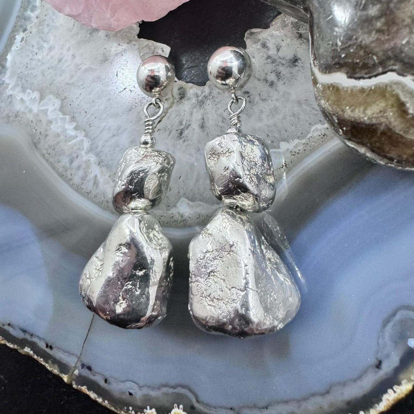 Carolyn Pollack Vintage Sterling Silver Nuggets Dangle Post Earrings For Women