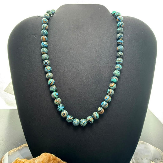 Sterling Silver 8mm Round Mexican Calcite 16" Necklace For Women