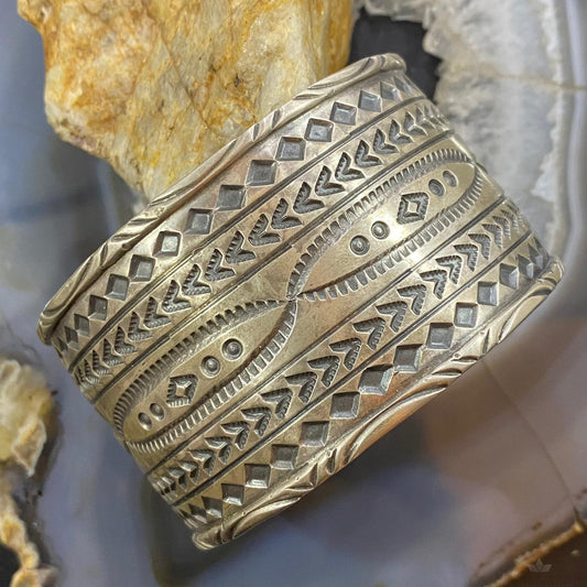 Tawney Cruz-Willie Native American Sterling Silver Wide Stamped Bracelet For Women #1