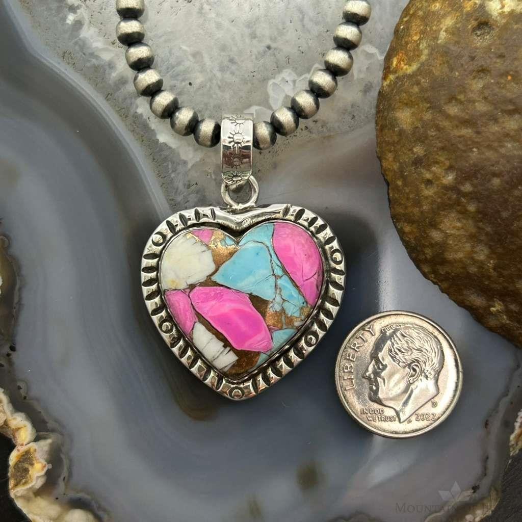 Sterling Silver Southwestern Style Cotton Candy Heart Pendant For Women