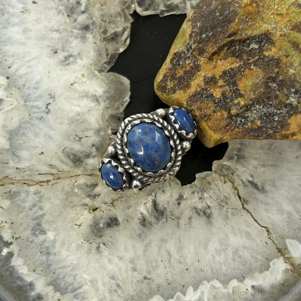 Carolyn Pollack Southwestern Style Sterling Silver 3 Denim Lapis Ring Size 5 For Women