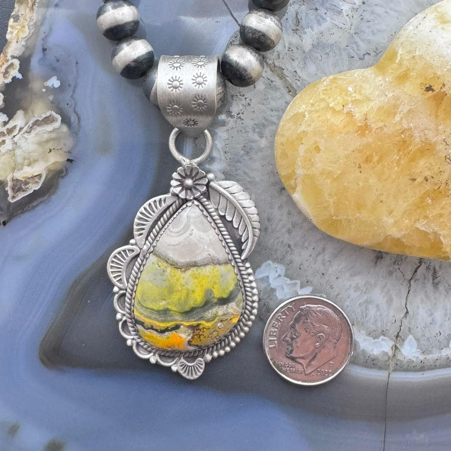 Sterling Silver Southwestern Style Teardrop Bumblebee Jasper Decorated Pendant For Women