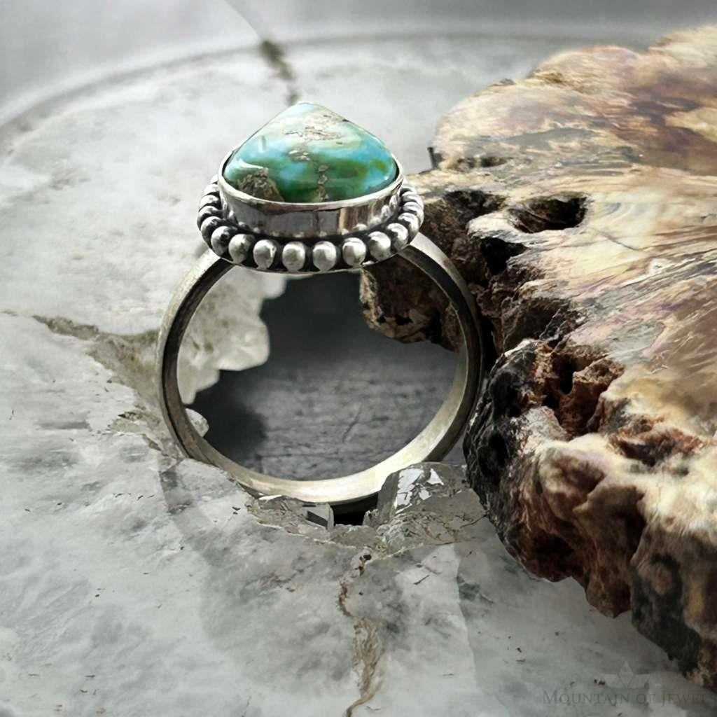 Sterling Silver Southwestern Style Teardrop Sonora Gold Turquoise Adjustable Ring For Women #2
