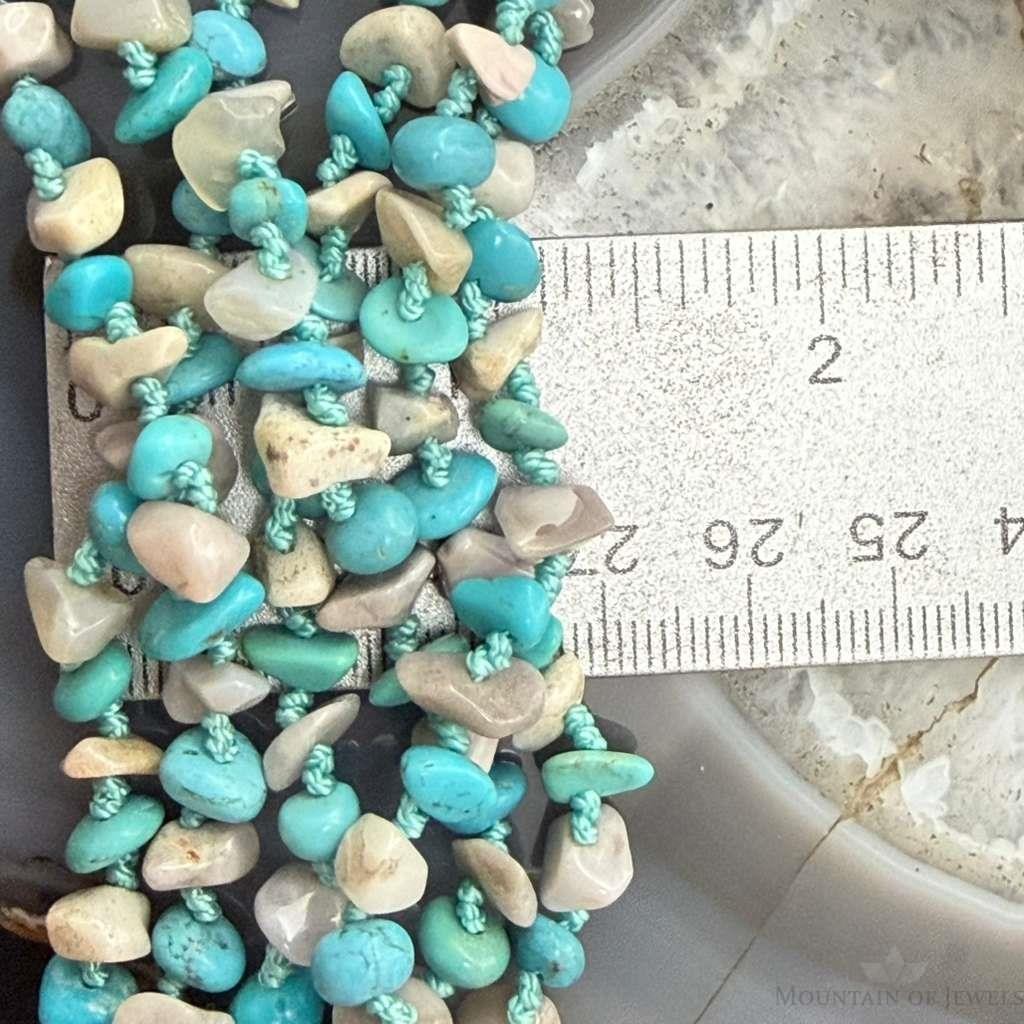 Sterling Silver Natural Turquoise and MOP Beads 6" Bracelet For Women