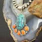 Sterling Silver Southwestern Style Azurite Malachite & Spiny Oyster Decorated Pendant