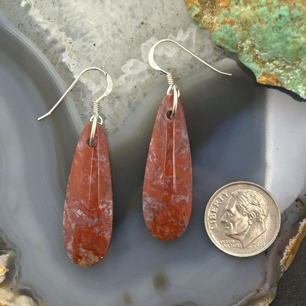 Sterling Silver Teardrop Plum Moss Agate Slab Dangle Earrings For Women #514
