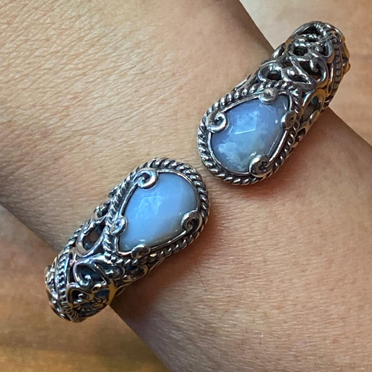 Carolyn Pollack Sterling Silver Blue Lace Agate Doublet Decorated Hinged Bracelet For Women