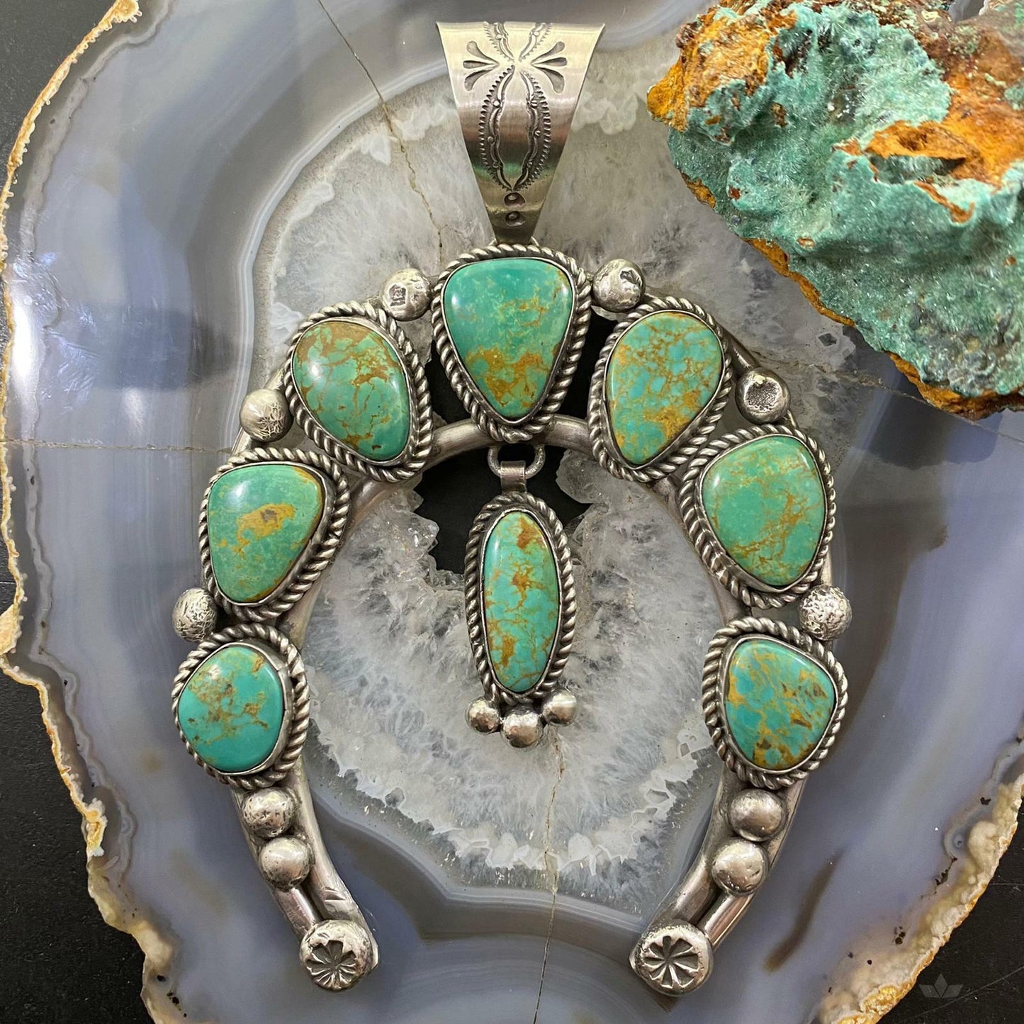 Alex Sanchez Sterling Silver Turquoise Large Naja Pendant Necklace