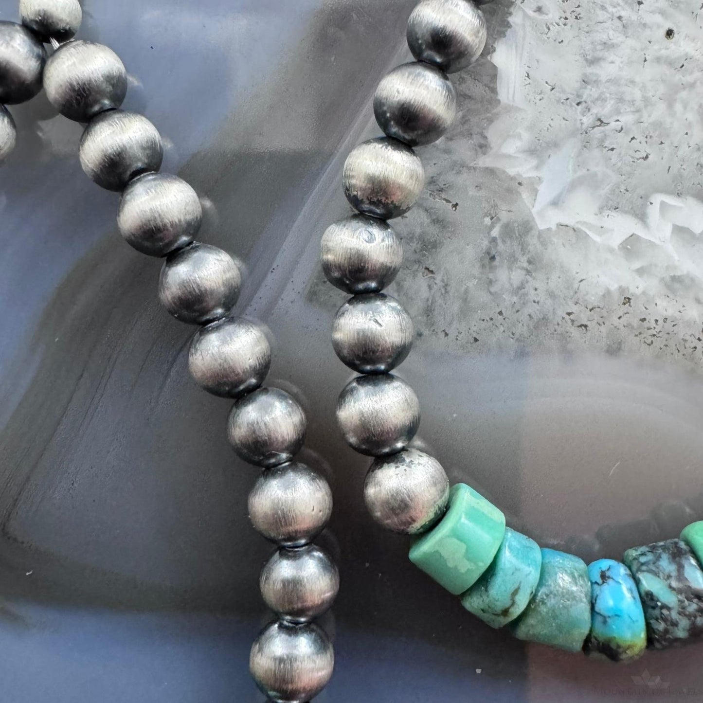 Sterling Silver Southwestern Style Navajo Pearl & Turquoise Bead Hoop Earrings For Women