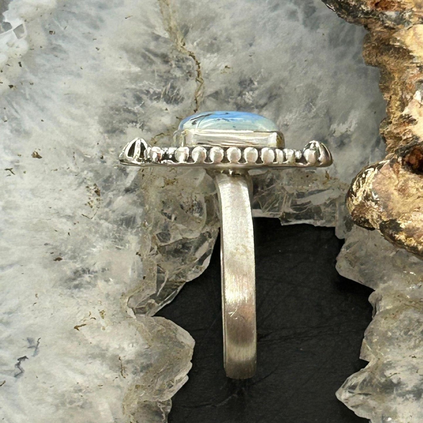 Southwestern Style Sterling Silver Square Golden Hill Turquoise Adjustable Ring For Women