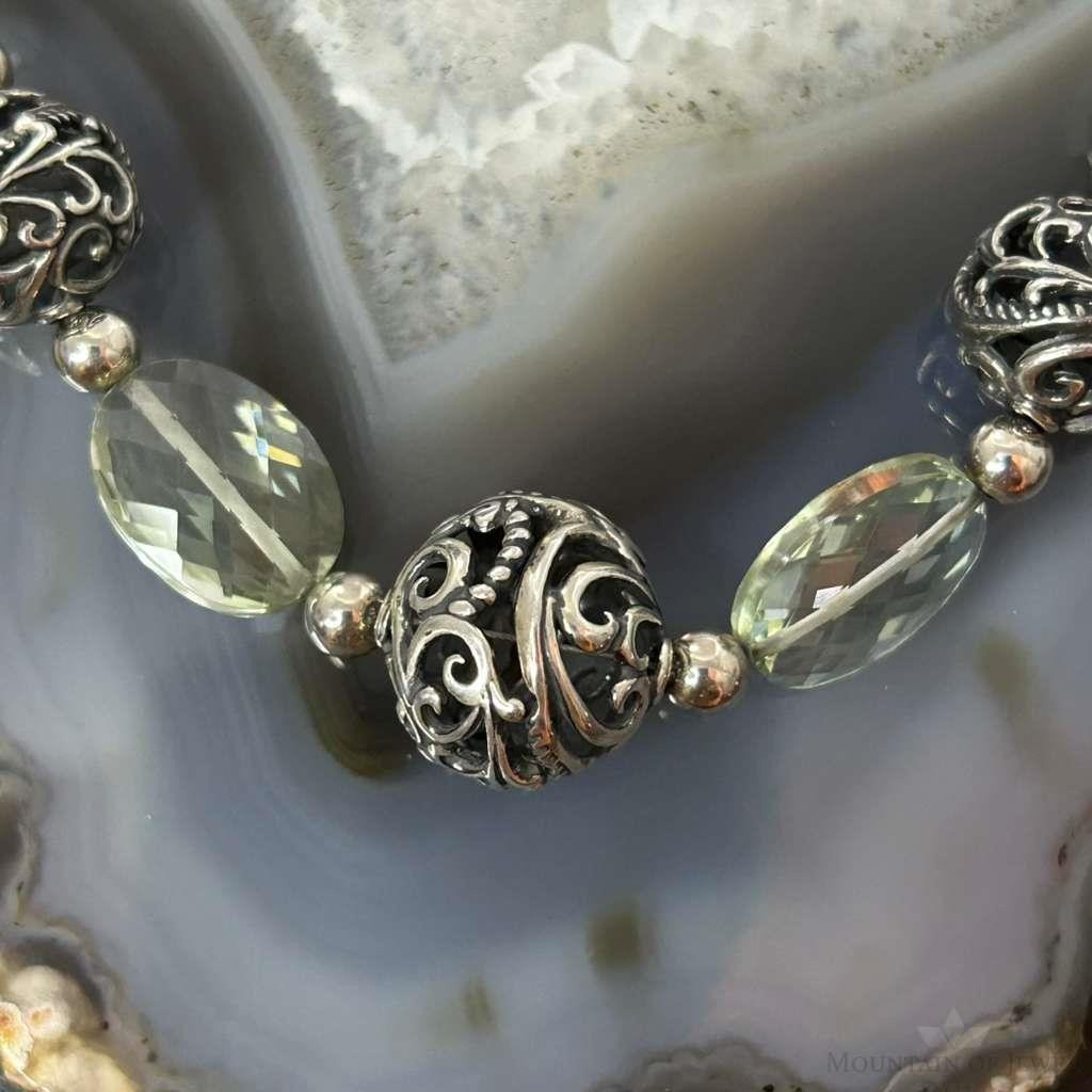 Carolyn Pollack Sterling 5 Swirl Beads & 6 Faceted Light Green Quartz Necklace For Women