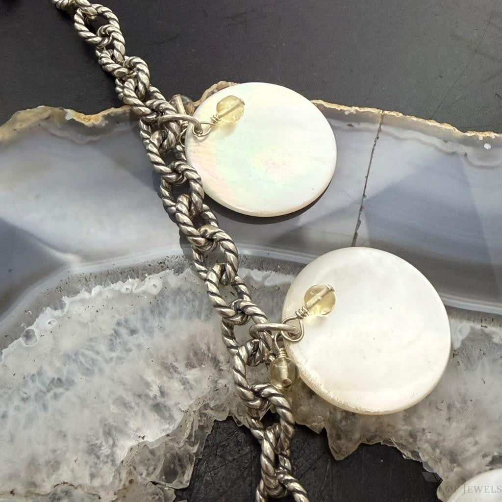 Carolyn Pollack Sterling Silver 7 MOP Disc, Citrine Twisted Link Chain 20" Necklace For Women
