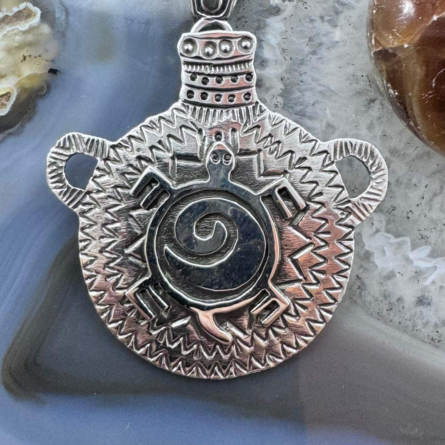 Brad Panteah Sterling Silver Overlay Decorated Turtle Vase Unisex Pendant/Brooch