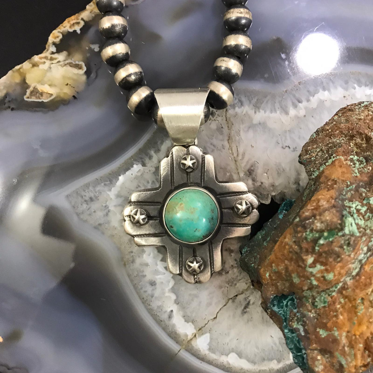 Chimney Butte Native American Sterling Silver Round Turquoise Zia ...