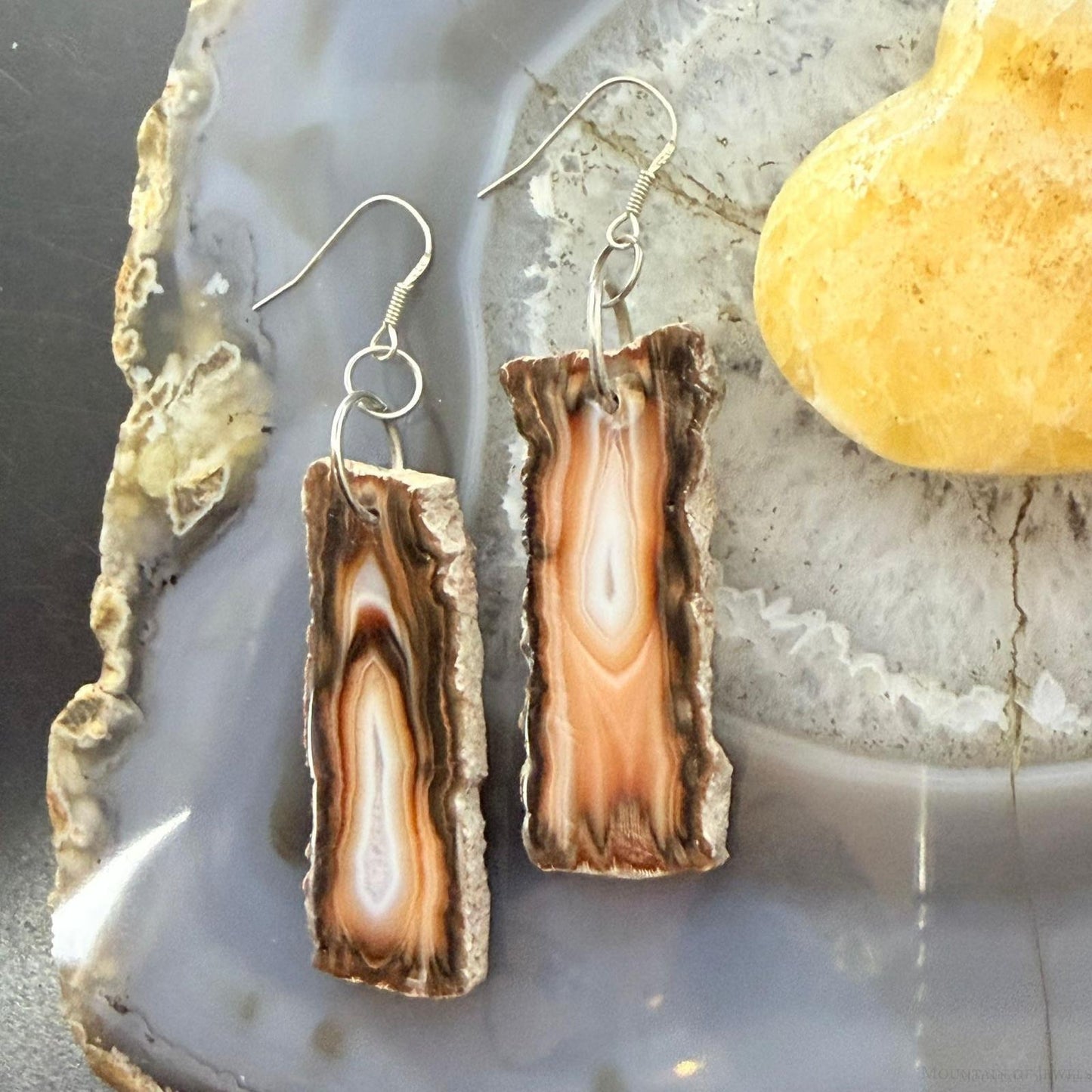 Sterling Silver Agate Slab Dangle Earrings For Women #407