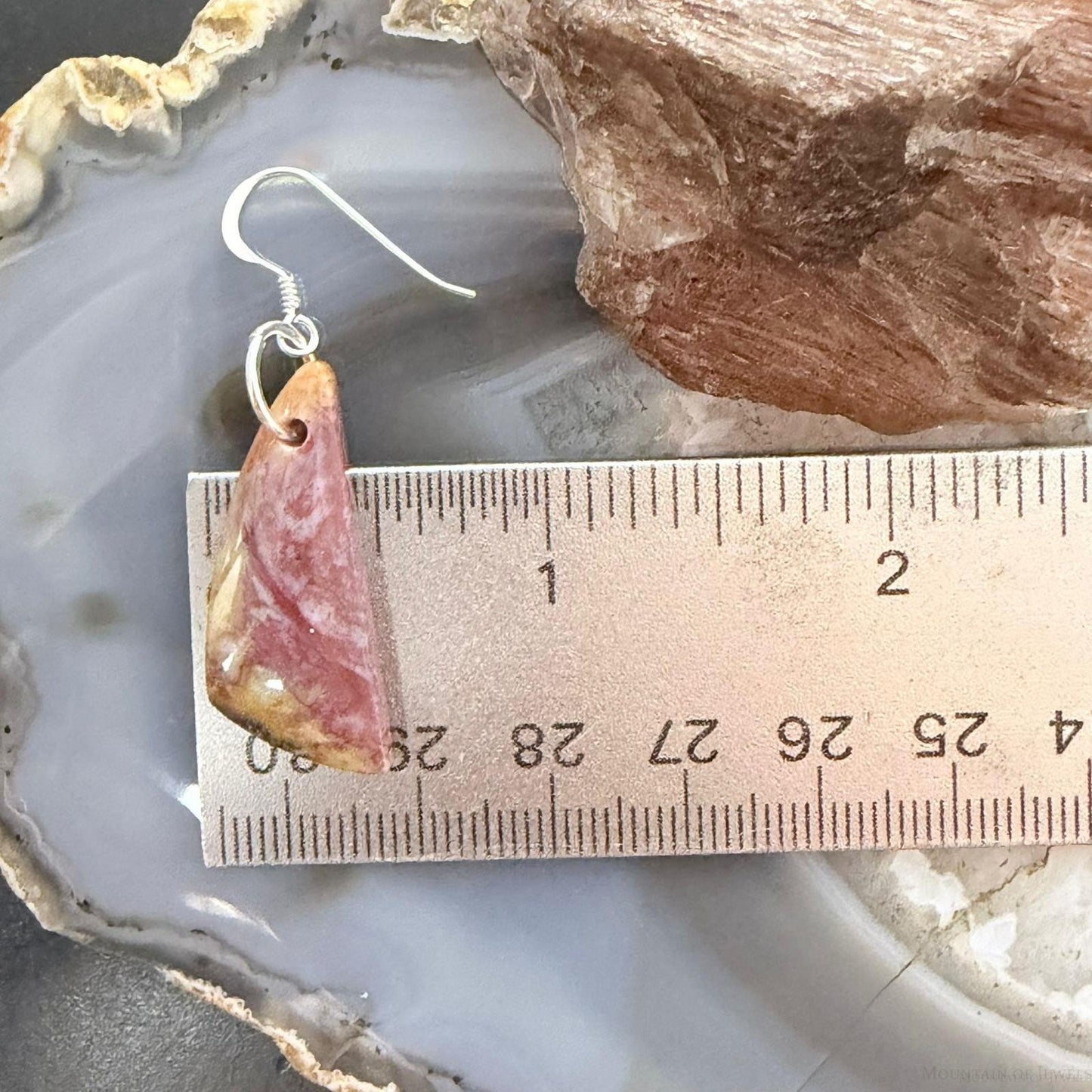 Sterling Silver Triangle Plum Moss Agate Slab Dangle Earrings For Women #506