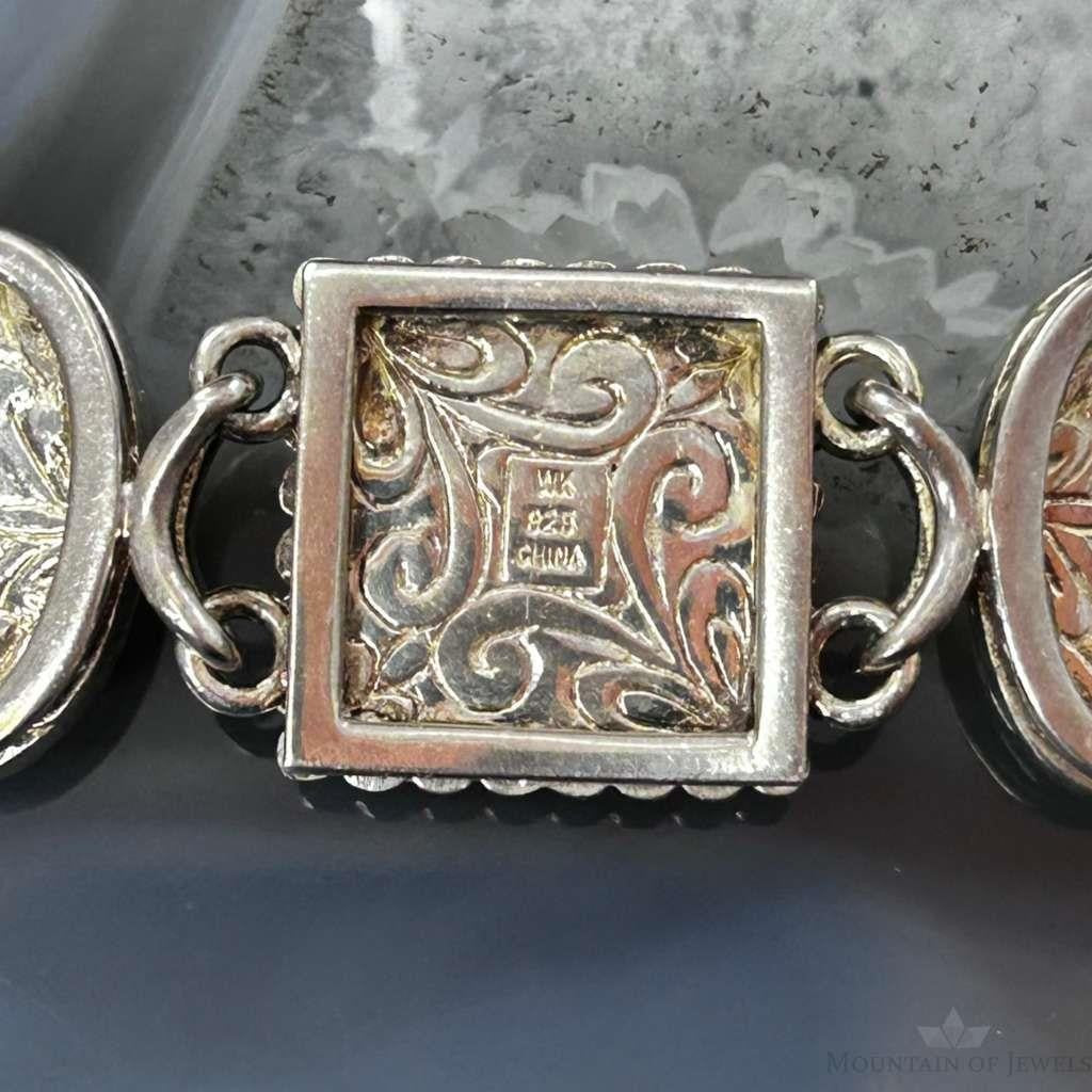 Sterling Silver Multi Shape and Stone Toggle Clasp Fashion Link Bracelet For Women