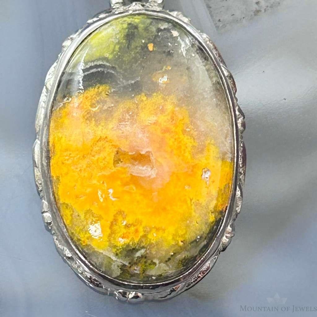 Sterling Silver Southwestern Style Oval Yellow Jasper Pendant For Women #5