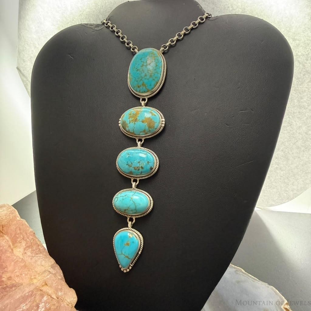 Sterling Silver Southwestern Style Kingman Turquoise Lariat 25" Necklace For Women #1