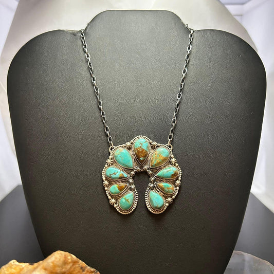 Sterling Silver Southwestern Style Kingman Turquoise Naja 19" Necklace For Women
