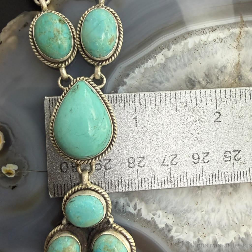 Sterling Silver Southwestern Style KingmanTurquoise Lariat Cluster 24.5" Necklace