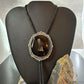 Sterling Silver Southwestern Style Large Round Onyx Decorated Bolo Tie For Men