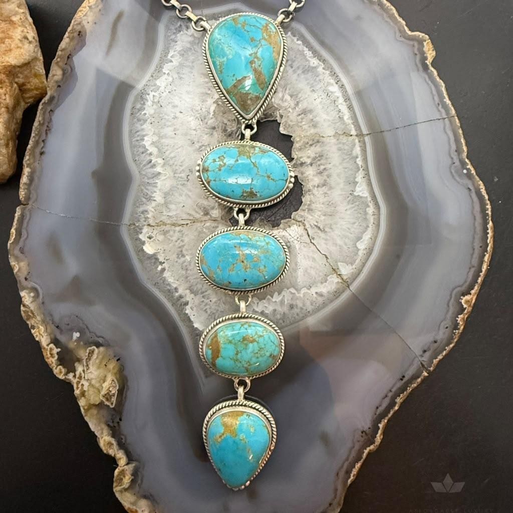 Sterling Silver Southwestern Style Kingman Turquoise Lariat Necklace For Women #1