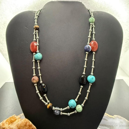 Carolyn Pollack Sterling Silver Multistone Beads 36" Necklace For Women