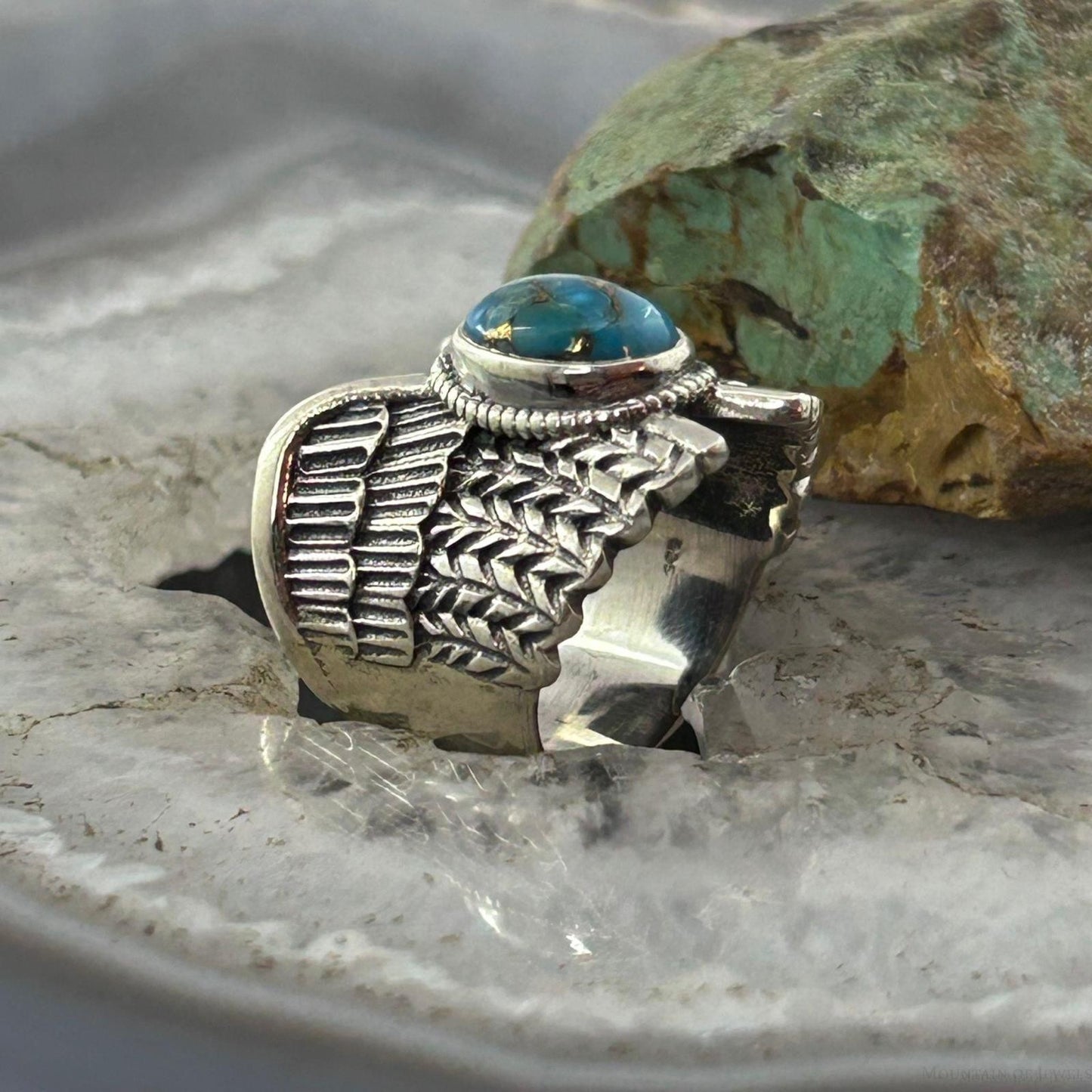 Sterling Silver Southwestern Style Copper Turquoise Wing Ring Size 7 For Women