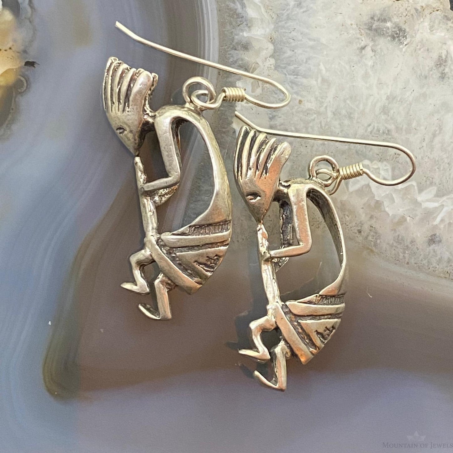 Vintage Native American Sterling Silver Kokopelli Dangle Earrings For Women