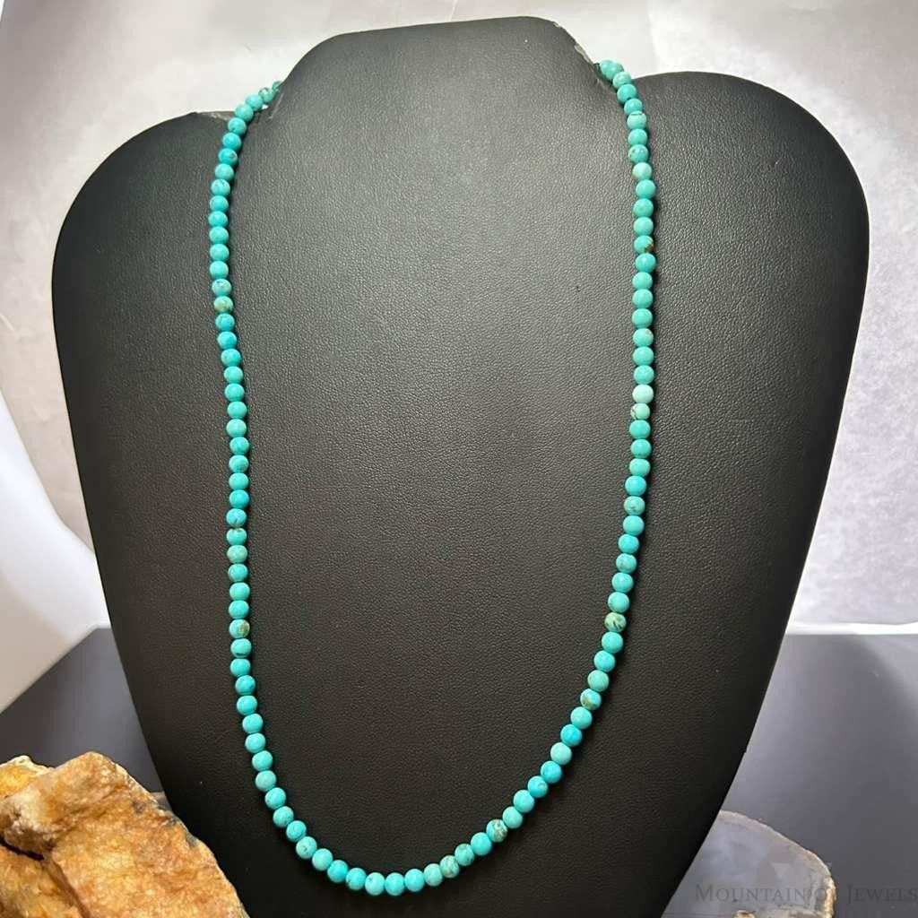 Sterling Silver Southwestern Style 4mm Turquoise Beads 20" Necklace For Women