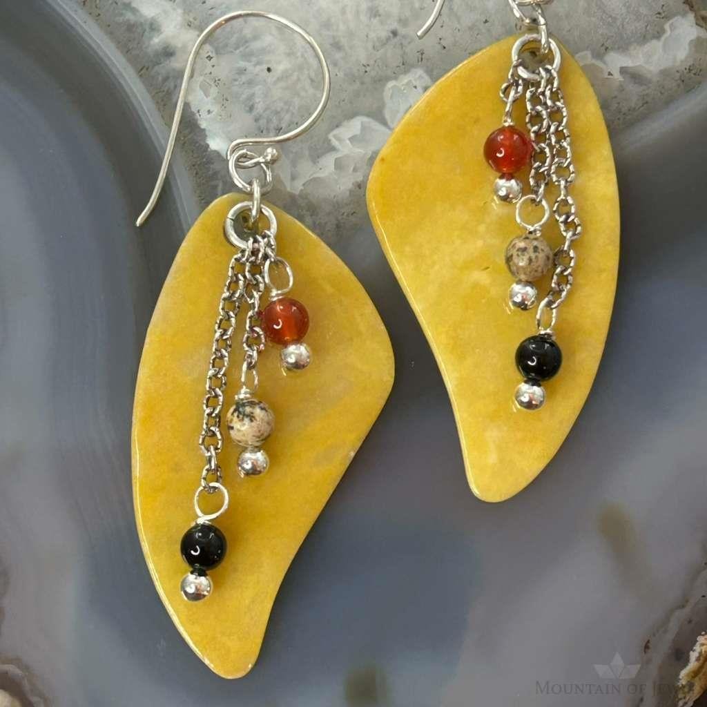 Carolyn Pollack Sterling Silver Yellow Jasper & Beads Slab Dangle Earrings For Women