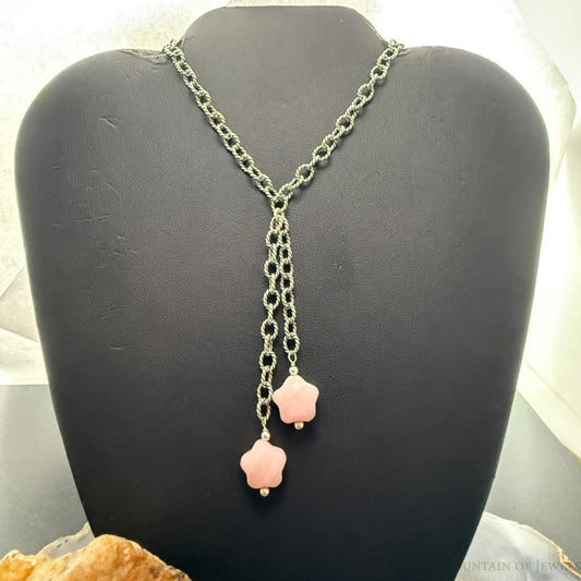Carolyn Pollack Sterling Silver Faceted Star Pink Rhodonite Rope Chain Necklace For Women