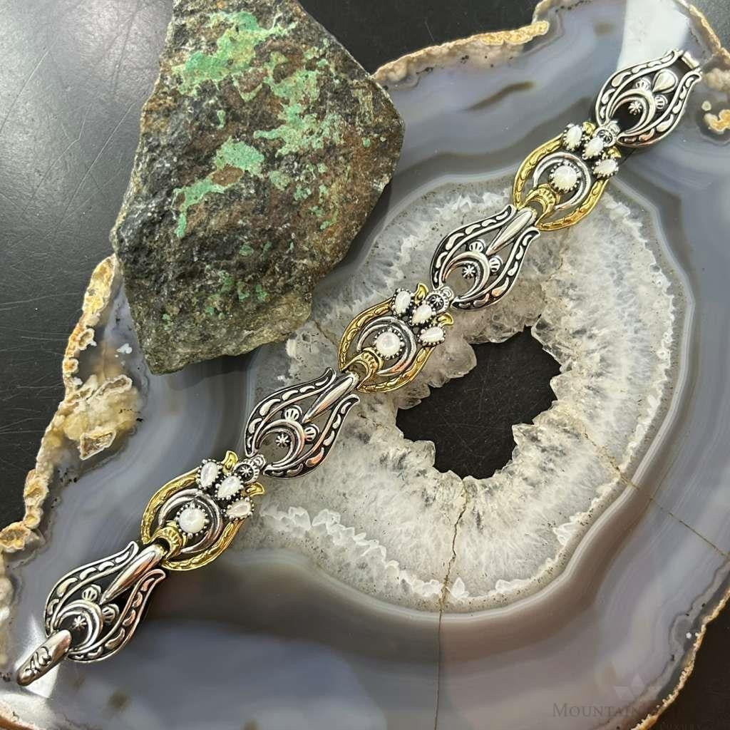 Carolyn Pollack Sterling Silver & Brass w/Moonstone Link Bracelet For Women